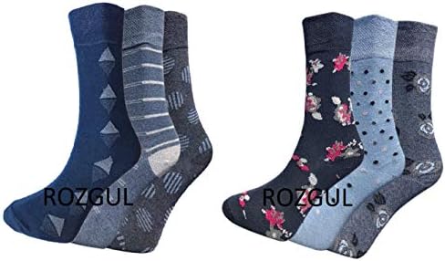 NEW 6 PAIRS LADIES NON ELASTIC DIABETIC EASY GRIP LOOSE SOFT TOP RICH COTTON SOCKS DOTED AND MULTI COLOURFUL DESIGN UK4-7 EUR 35-40 Rozgul­®