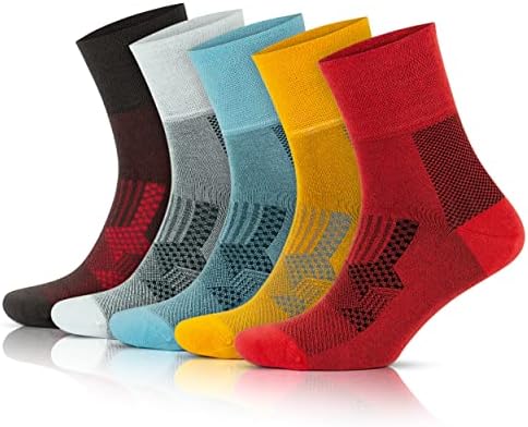 GoWith 5 Pairs Men's Bamboo Diabetic Socks, Seamless Crew Socks, Circulatory Non-Binding Neuropathy Socks, Model: 3065