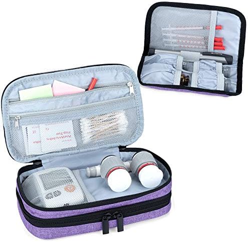 Luxja Insulin Bag, Diabetic Travel Bag, Double Layer Diabetic Supply Case for Insulin Pens, Glucose Meter and Other Diabetic Supplies (Bag Only), Purple