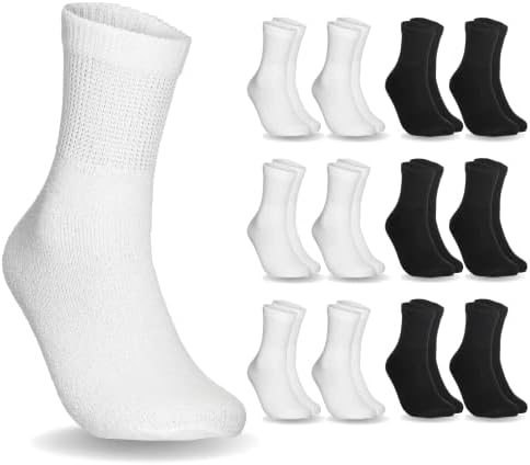 Special Essentials 12 Pairs Men's Cotton Diabetic Ankle Socks Black Grey White