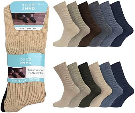 Socksmad® Mens 100% Cotton Black Extra Wide Big Foot Comfort Fit Diabetic Hand Linked Toe Socks 12 Pairs UK 11-14