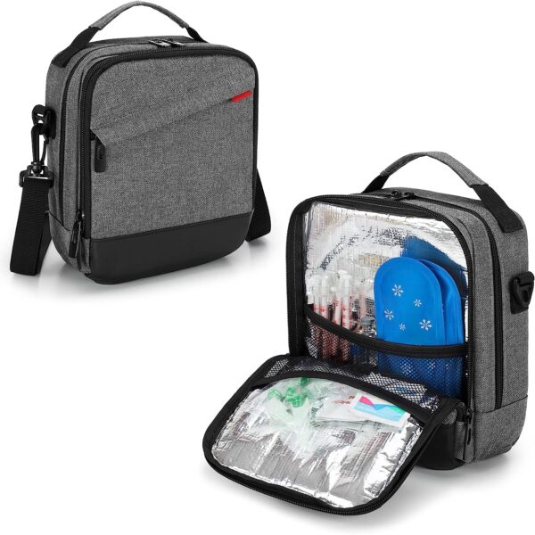 CURMIO Insulin Cooler Travel Case, Diabetes Supplies Bag with Shoulder Strap for Insulin Pen, Glucose Meter and Diabetic Supplies, Grey
