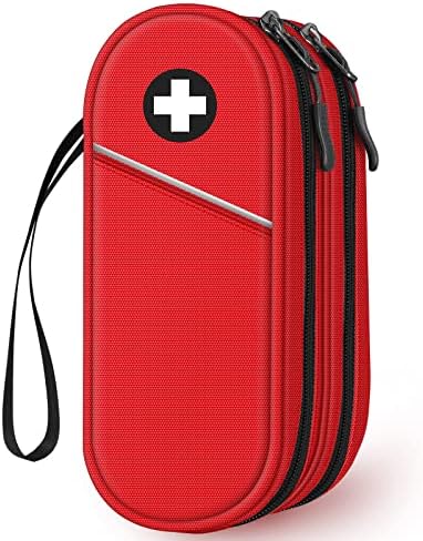 SITHON Double-Layer Epipen Carrying Case, Travel Medication Organizer Bag Emergency Medical Pouch Holds 2 EpiPens, Asthma Inhaler, Anti-Histamine, Auvi-Q, Allergy Medicine Essentials, (Red)