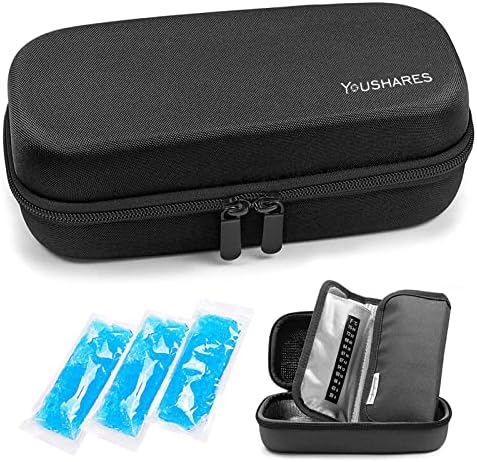 YOUSHARES Insulin Cooler Travel Case - Handy Medication Insulated Diabetic Carrying Cooling Bag for Insulin Pen, Glucose Meter and Diabetic Supplies with 3 Cooler Ice Pack (Black)