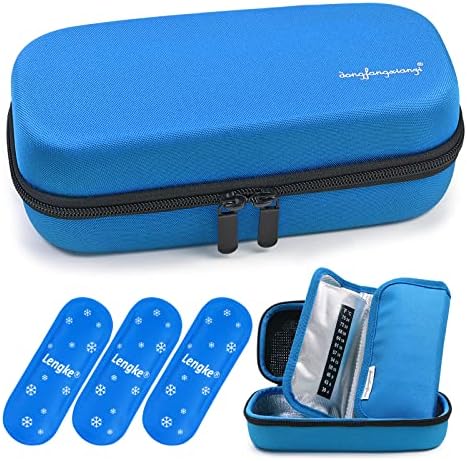 YOUSHARES Insulin Pen Case Medicine Cool Bag with 3PCS Nylon Ice Packs - Insulin Cooler Diabetic Kit Bag for Diabetic Supplies (Blue)