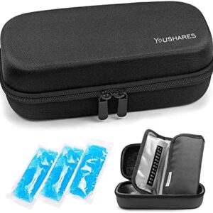 YOUSHARES Insulin Cooler Travel Case - Handy Medication Insulated Diabetic Carrying Cooling Bag for Insulin Pen, Glucose Meter and Diabetic Supplies with 3 Cooler Ice Pack (Black)